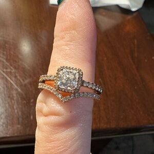 Pandora Elegant Rose Gold and Pave Band Women's Ring Set Size 7